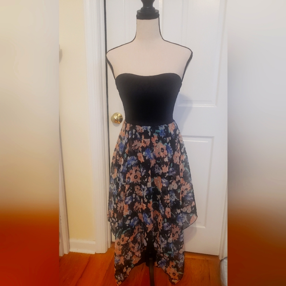 Strapless open back floral dress